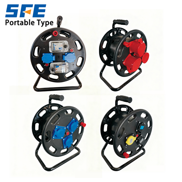 SFE Customized Portable 2, 3, 4 Way Cable Reel EU Sockets IP44 Retractable 100m 50m 40m 25m Extension Power Cable