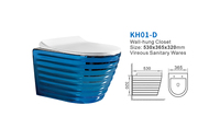 WC suspendu monobloc en céramique bleu, design moderne, sans bride, facile à installer pour salles de bain