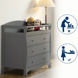 Table à langer en bois massif au design moderne et pratique avec 3 tiroirs de rangement pour bébé ou enfant - Product Image 3