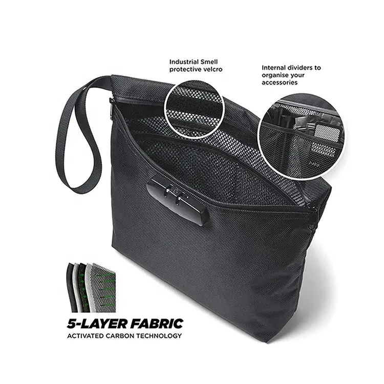Hochwertige, geruchs neutrale Tasche aus umwelt freundlichem Polyester mit Carbon futter und Combo Lock-Aufbewahrung tasche
