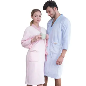 Vente en gros de peignoirs en molleton de corail super doux pyjamas simples pour couples hommes et femmes