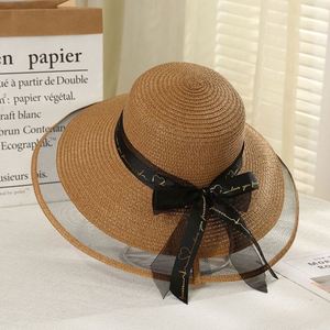 Wholesale Women's Fashionable Striped <b>Large</b> Brim Straw <b>Hat</b> Sun Protection Beach Outdoor Lace Accessory Daily Sports Fishing - Product Image 1