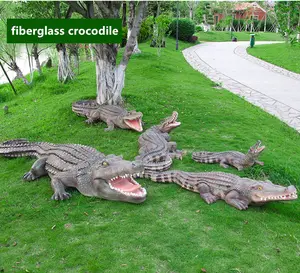 Weide Decoratieve Levensgrote Glasvezel Alligator Hars Krokodil Standbeeld Sculptuur