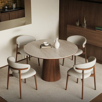 Table de salle à manger de style médiéval en pierre sculptée au vent, petite table de restaurant en bois massif couleur noyer noir, résistante aux hautes températures