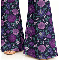 Celana Yoga Wanita Grosir Model High Waist Flare Retro Gothic Motif Bunga Mawar Ungu Celana Legging Bell Bottom Bermotif Botani Gelap