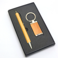 Ensemble cadeau de papeterie pour cadeaux d'entreprise, ensemble cadeau de luxe avec logo personnalisé, souvenir, stylo en bois, porte-clés en métal et en cuir