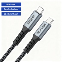 Kabel Pengisian Cepat Tipe-C Kabel USB Tipe C Berbahan Nilon 240W 5A 240W 5A 48V Pengisi Daya Pd USBC ke USB-C Ladekabel 1m 2m 3m Custom