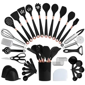 Conjunto de utensílios de cozinha de silicone luxuosos, utensílios de cozinha luxuosos, utensílios de cozinha com suporte, utensílios de cozinha em silicone