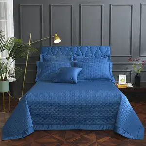 Seprai Linen Katun Kotak-kotak Tempat Tidur Embos High-End Di Atas Tempat Tidur Selimut Tipis Seprai Linen