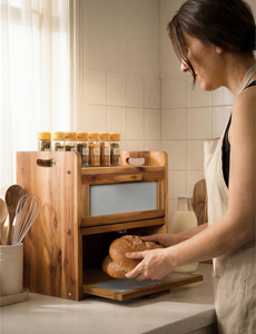 Boîte de rangement pour <span class=keywords><strong>pain</strong></span> en bois avec fenêtre transparente, idéale pour la cuisine et les coins de la maison - Offre spéciale - Product Image 5