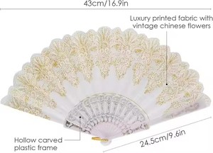 Éventails pliants traditionnels en plastique peints, motif dentelle sculptée, style mariage, danse, fête, artisanat, motifs anges et animaux - Product Image 5