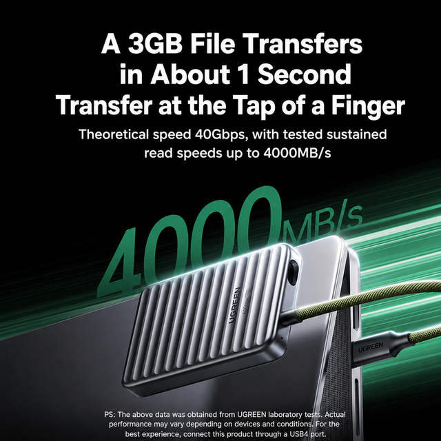 UGREEN Go40 1TB PSSD, 4000MB/s High-Speed External SSD, Built-in Cable, Compatible with Thunderbolt 4/3 & Type-C