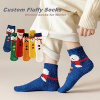 Großhandel Maßgeschneiderte Muster Flauschige Damensocken Umweltfreundliche Warme Thermische Flauschige Weihnachtssocken für Täglichen Innenbereich Geschenk Winter