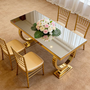 Mesa de Comedor de Vidrio de Diseño de Lujo, Mesa de <span class=keywords><strong>Metal</strong></span> de Acero Inoxidable para Hoteles, Banquetes Comerciales, Bodas y Restaurantes - Product Image 2