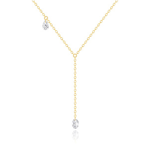 Collar Clásico de Plata de Ley S925 Bañado en Oro con Circonita Cúbica en Forma de Lágrima, Estilo Lariat para Mujer, Venta al por Mayor - Product Image 1