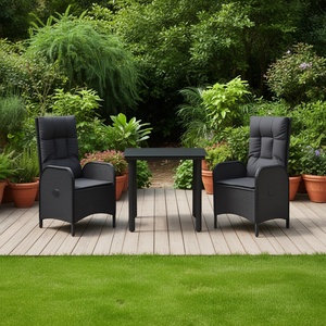 Set da Pranzo da Giardino in Polyrattan Nero per 2 Persone, Arredamento da Esterno dal Design Contemporaneo Resistente alle Intemperie - Product Image 3