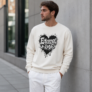 Men 350GSM Cotton Pullover <b>Crewneck</b> Sweatshirt Heart Graphic Streetwear Sweat - Product Image 5