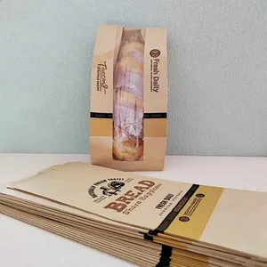 Stofdicht Goede Taaiheid Vierkante Bodem Brood Dessert Bakken Verpakking Custom Papieren Zak Papieren Zak Voor Brood Mand