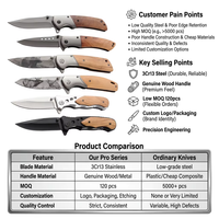 Couteau de chasse pliant tactique de survie en bois d'olivier, personnalisé, de haute qualité, vente en gros OEM, le plus vendu