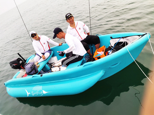 Balsa inflable de PVC OEM más vendida, diseño de punto de caída duradero, catamarán de pesca rígido, <span class=keywords><strong>kayak</strong></span>, barco para pescar - Product Image 2