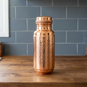 Premium Hammered Pure Copper Water Bottle 1300ml Handcrafted Dimpled Ayurvedic Flask Mirror Polished Gym Sports Metal Drinkware - Product Image 1