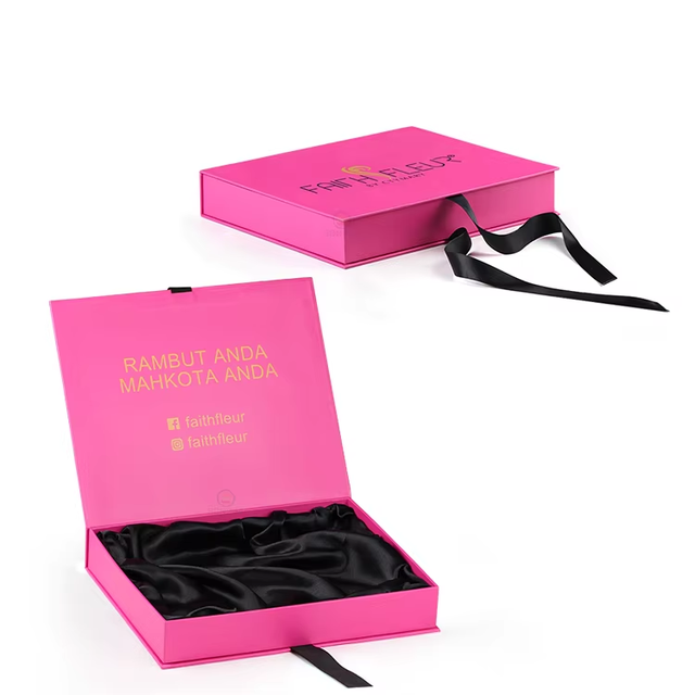 Custom Logo Wholesale Price Red Wig Packaging Hair Extension Box Hamper Magnet Magnetic Gift Box With Ribbon