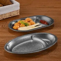 Piring Camilan Praktis dari Baja Tahan Karat Berbentuk Oval, Piring Kentang Goreng Vintage, Piring Pangsit Tebal Dekoratif untuk Restoran.