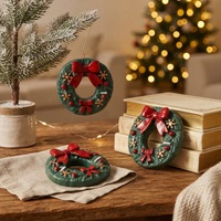 Couronne de Noël artisanale en cire de soja, bougie décorative, coffret cadeau, idéale pour la décoration de table de Noël, les fêtes, les fêtes de fin d'année et les cadeaux de pendaison de crémaillère