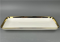 Service de table en porcelaine blanche écologique sans BPA de 32 pièces avec bord doré, compatible lave-vaisselle, pour la maison et la restauration