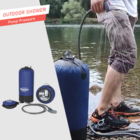 TRAIL SOUL Sac de douche de camping portable avec pompe à pression, matériau PVC, capacité 5L, bleu/gris, option de logo personnalisé pour une utilisation en extérieur