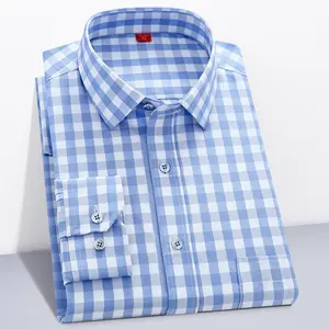 Spring New Plaid Loose Fit Shirt Men Long Sleeve Casual Square Collar Bottoming Cotton Casual Shirt