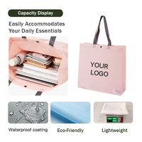 Sac fourre-tout réutilisable en non-tissé rose et gris avec poignées et fermeture à bouton, imperméable, idéal pour les marchés urbains