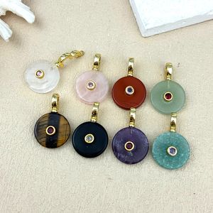 Liontin Koin Bulat Minimalis Berlapis Emas dengan Kristal Zirkon dan Batu Aventurin Hijau serta <span class=keywords><strong>Jasper</strong></span> Merah untuk Kalung DIY, Cocok untuk Hadiah Pesta - Product Image 1