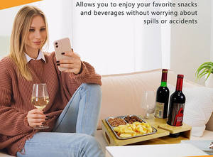 أريكة من الخيزران صندوق الوجبات الخفيفة زجاجة النبيذ حامل كوب المشروبات صينية حامل أريكة الخادم المنظم أريكة صديقة أريكة الحانة والوجبات الخفيفة وحدة التحكم على الأريكة - Product Image 4