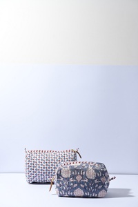 Hot Sale Hand <b>Block</b> Printed Toiletry pouch Blue Ladies Cotton toiletry Bag Set YKK Brass Zippers Classic Durable - Product Image 3