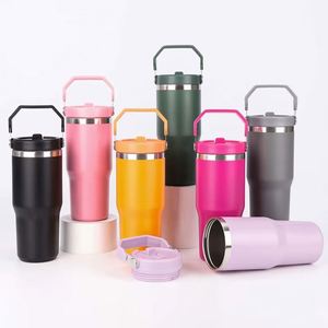 Stainless Steel Travel Beverage <b>Cup</b> with Side Handle, 30oz <b>Double</b> <b>Wall</b> Vacuum Tumbler for Coffee Water and Tea - Product Image 5