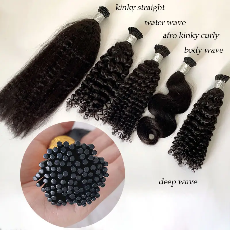 In stock Kinky Straight 100% Human Hair Replacement system probonded Keratina Indian Virgin Nature 100g i tip hair Extensions