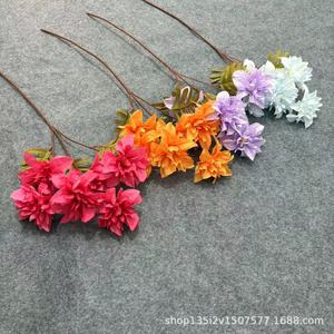 Fleurs artificielles Qiye, 6 têtes de dahlias en soie, branche unique, décoration de mariage, décoration de la maison, accessoires de photographie - Product Image 1