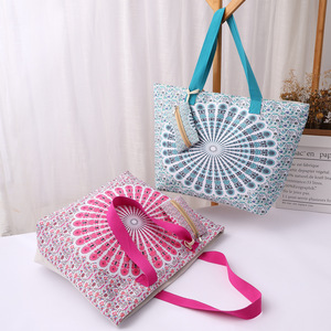 Bolsa de Mano de Lona de Algodón 2 en 1 con Estampado de Flores Calico para Mujer, Cierre con Cremallera, Logotipo Personalizado, Ecológica, Reutilizable y Duradera - Product Image 2