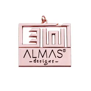 Custom enamel name square hang plate handbag alloy logo hang tags decorative hollowing label with rings