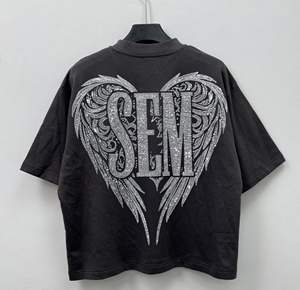 เสื้อยืดโอเวอร์ไซส์สุดหรูสำหรับผู้ชายเสื้อยืดผ้าฝ้ายพิมพ์ลายกราฟิกประดับพลอยเทียมสะพายไหล่สำหรับฤดูร้อน - Product Image 4