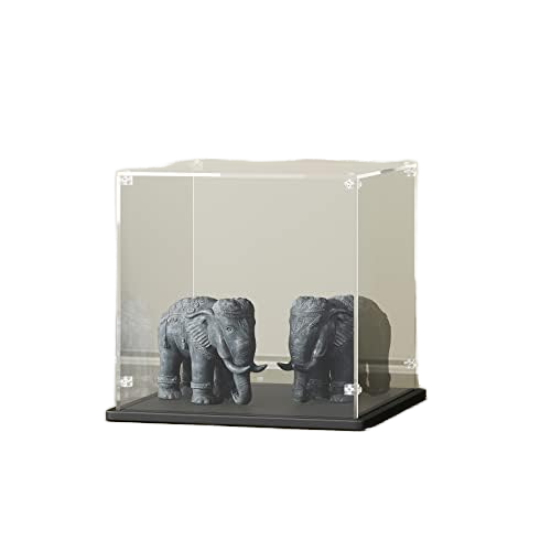 Gemutlich LED Lit Eco-friendly Acrylic Display Case 25x25x25 cm 3mm Thick Clear Black Wooden Base for Collectibles Toys Models