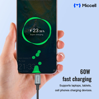 Cable de Carga Miccell 3A de Aleación de Aluminio de 1m, Cable de Datos USB Tipo C para Teléfono Móvil y Tableta