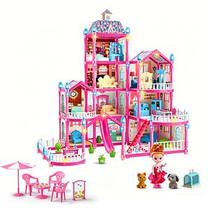 Juego de Casa de Muñecas de Plástico de 340 Piezas, 18 Habitaciones, Castillo Rosa de Lujo, Muebles para Muñecas, Mascotas, Juguete de Simulación para Niñas - Product Image 1