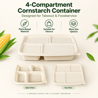 Conteneur à compartiments en amidon de maïs crème, 2, 3, 4, 5, 6 sections, rectangulaire avec couvercle, petite commande d'essai pour les plats à emporter des restaurants