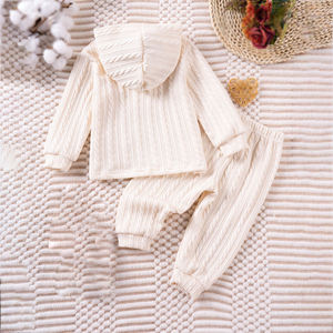 طقم ملابس بناتي للأطفال بتصميم مخصص للخريف والشتاء مكون من قطعتين، هودي محبوك + بنطلون كاجوال - Product Image 3