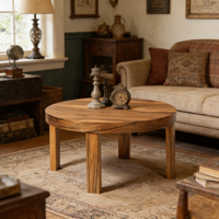 Table basse en bois massif rustique avec pieds ronds en bouleau pour salon salle à manger