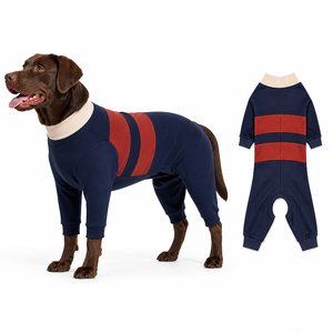 Striped Knit <b>Dog</b> Jumpsuit Navy Red Comfortable All Seasons Pet <b>Clothes</b> for <b>Dogs</b> - Product Image 1