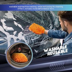 YIZHI 2 pièces Gants de lavage de voiture en microfibre chenille, sans rayures, sans peluches, absorbants, double face, orange - Product Image 4