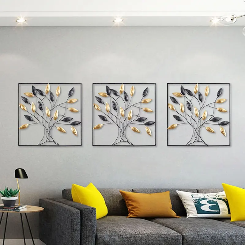 Altın ve siyah yaprak duvar dekorasyon Metal yapraklar duvar dekor için oturma odası için muhtasar ev dekorasyon